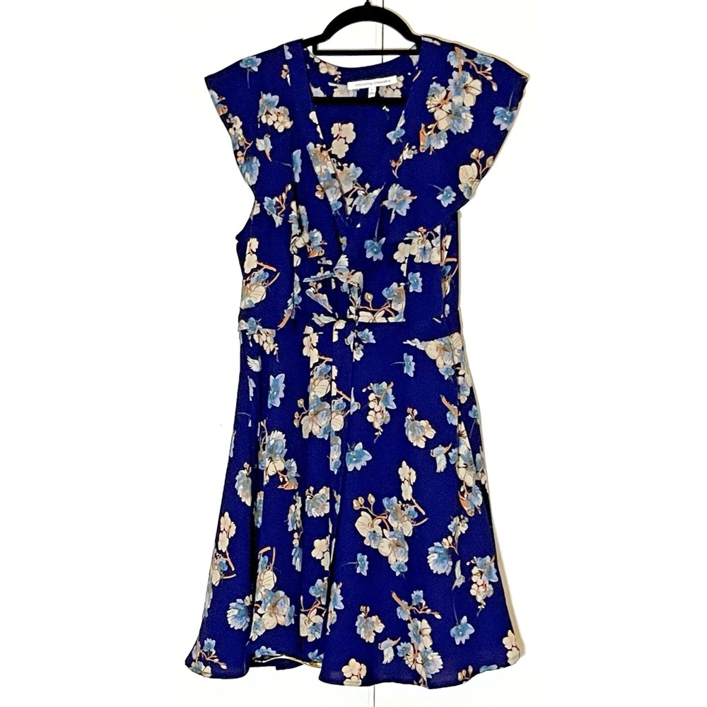 Romantic Cottagecore Boho Y2k Blue Floral Chiffon Mini Flare Dress Women Large